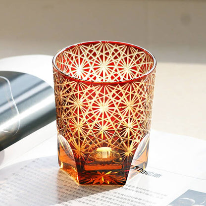 Chrysanthemum Edo Kiriko Whiskey Glass Red 9oz