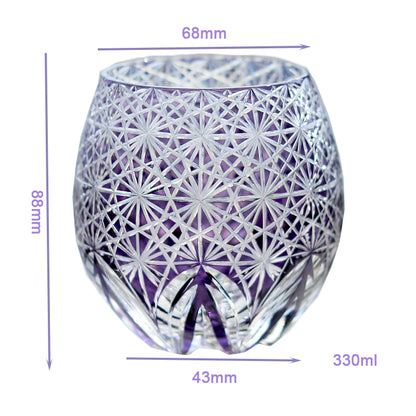 JP-102 330ml Purple Edo Kiriko Whiskey Glass Egg Shaped Cocktail Tumbler Japanese Style Hand Carved Old Fashioned Glass In Gift Box