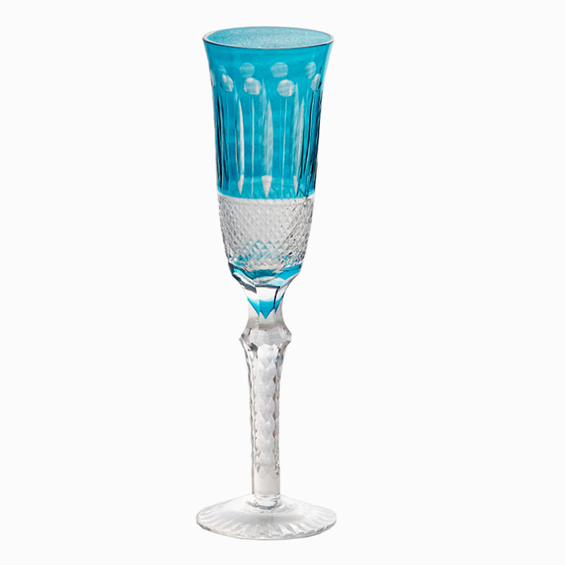 Champagne Flute 5oz Hand Cut Glass Stemware Sky Blue
