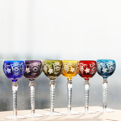 JP-099 240ml Handmade Purple Wine Glass Hock Water Glass Goblet Hand Cutting Grapes Deisgn