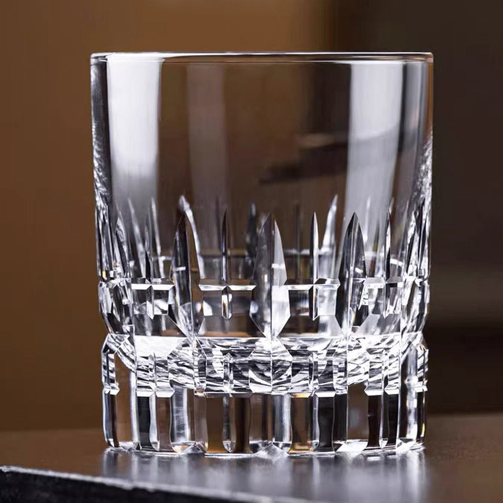 JP-044 36 cl Large Handcrafts Clear Old Fashioned Whiskey Glasses Cylindrical With Edo Kiriko‘s Carved Crosshatching Of Lines Design