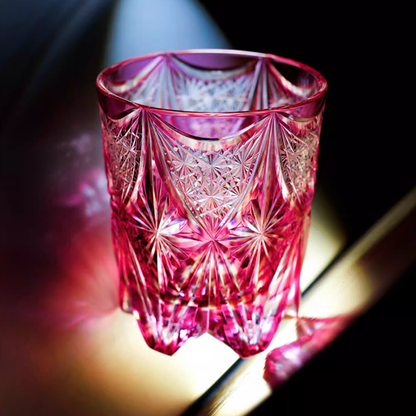 Pink Crystal Glass Hand Cut Stars Crystal Glass 9oz