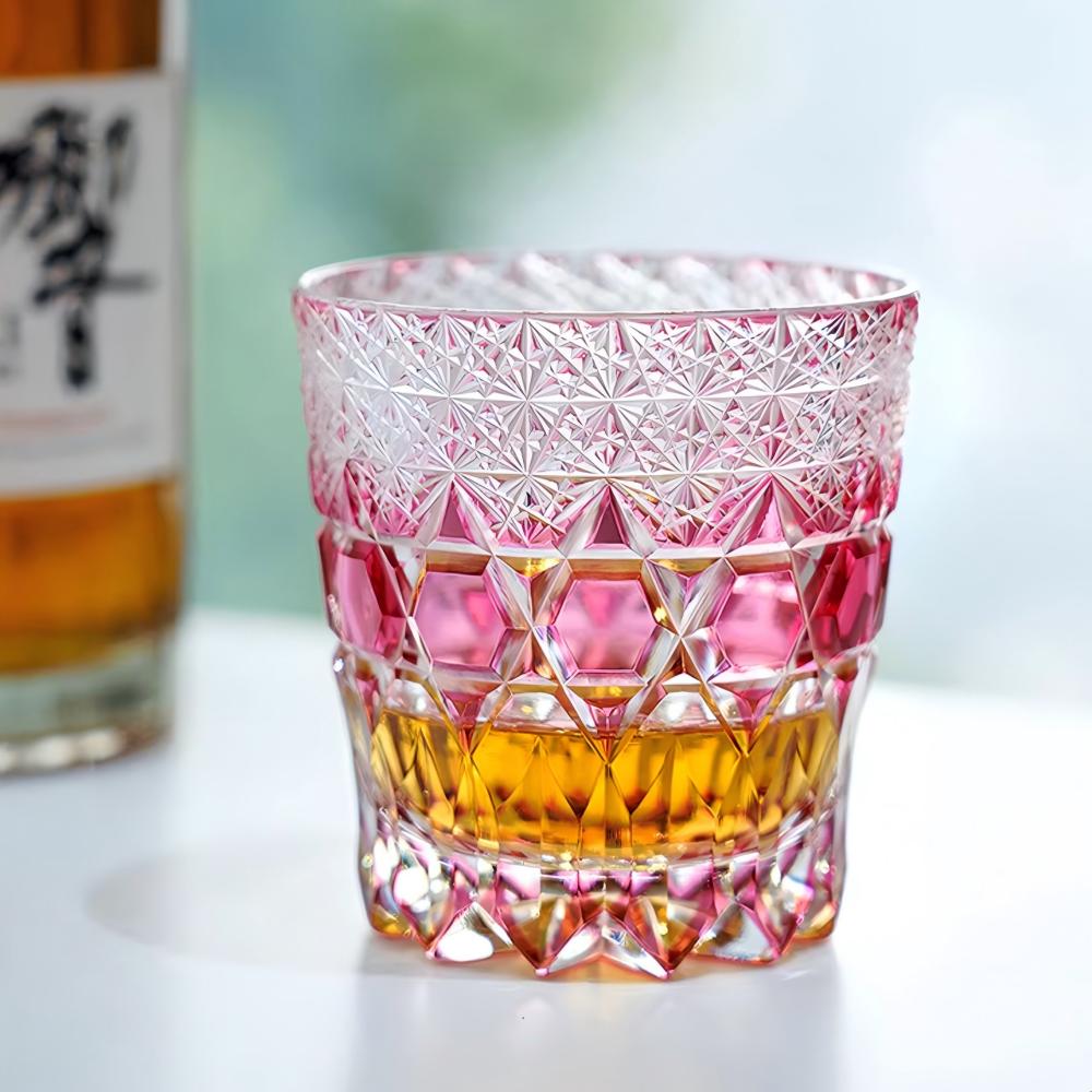Pink Crystal Glass Hand Engraved Diamond Crystal Glass 12oz