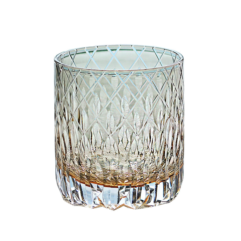 JP-064-2   New 300ml Japanese Style Roundish Grey Whiskey Glass Tumblers Edo Kiriko's Fine Lines And Rhombus-shaped