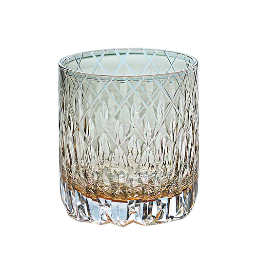 JP-064-2   New 300ml Japanese Style Roundish Grey Whiskey Glass Tumblers Edo Kiriko's Fine Lines And Rhombus-shaped