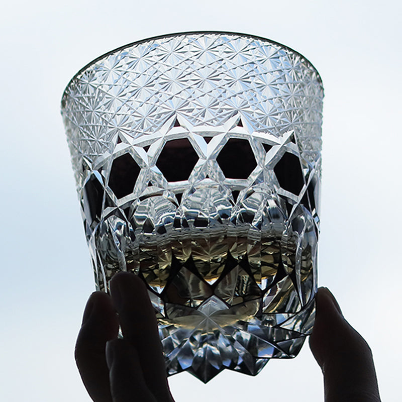 JP-107 32 cl Japanese Style Edo Kiriko Handcrafted Black Fluorite Whisky Glass With Gift Box