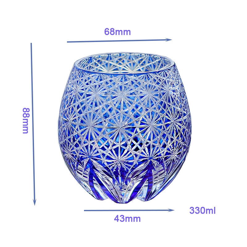 Hand-Cut Edo Kiriko Blue Starburst Whiskey Tumbler 12oz