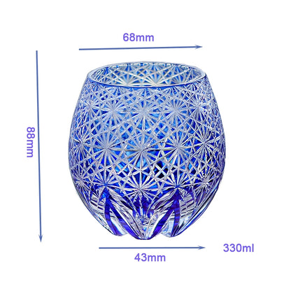 Hand-Cut Edo Kiriko Blue Starburst Whiskey Tumbler 12oz