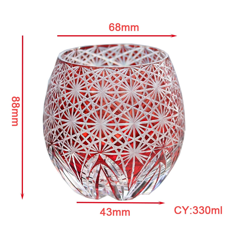 Hand-Cut Edo Kiriko Red Starburst Whiskey Tumbler 12oz