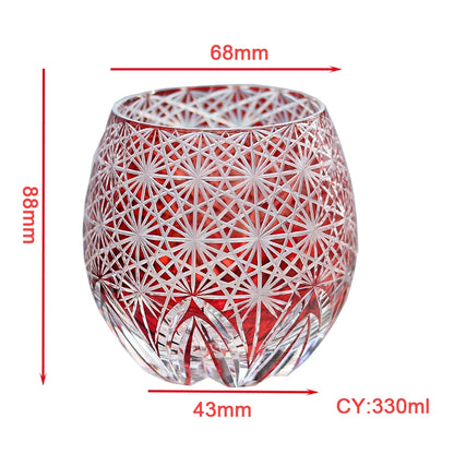 Hand-Cut Edo Kiriko Red Starburst Whiskey Tumbler 12oz