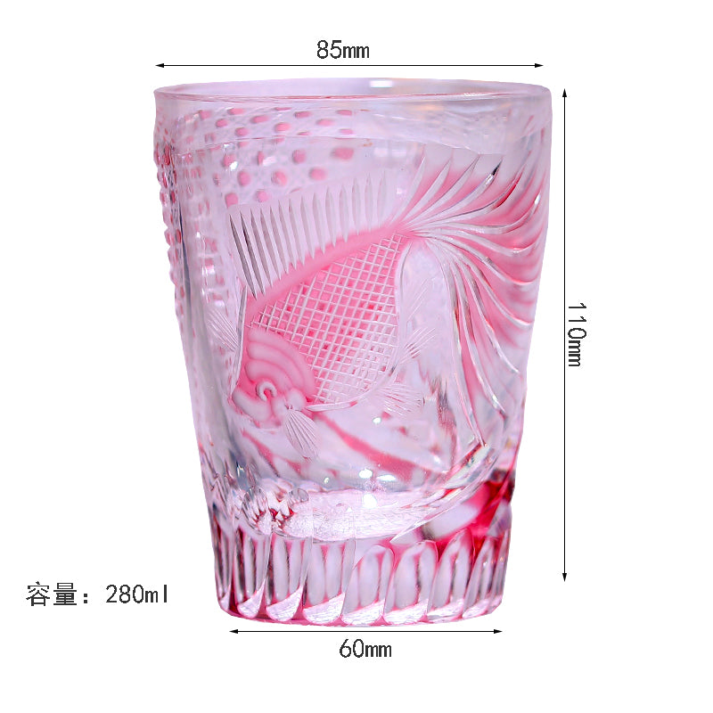 JP-019 280ml Edo Kiriko Handcrafted Rose Koi Cocktail Whisky Glasses Gold Pink In Gift Box