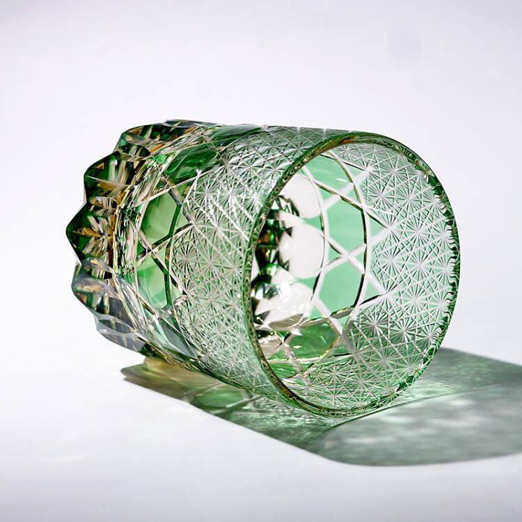 Diamond Cut Green Whiskey Glass 9oz