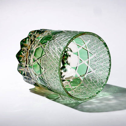 Diamond Cut Green Whiskey Glass 9oz