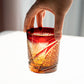 JP-030 250 ml Ruby Red and Amber Tinted Glass Whiskey Cup With Hand Cut Classic Chrysanthemum And Fans 2 different Design