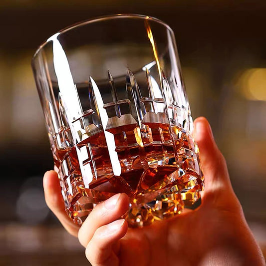 JP-044 36 cl Large Handcrafts Clear Old Fashioned Whiskey Glasses Cylindrical With Edo Kiriko‘s Carved Crosshatching Of Lines Design