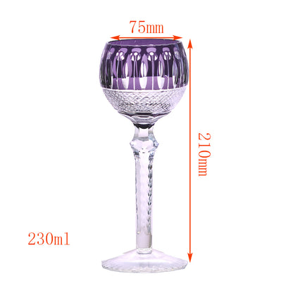 JP-096  8oz Hand Cut to Clear and Purple Colored Wine Glass Goblet Hand Cutting Lotus Deisgn