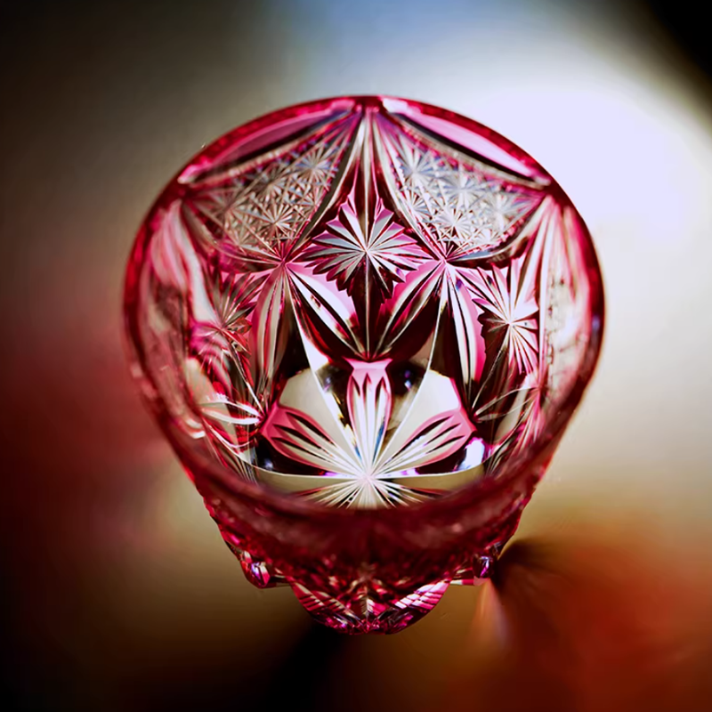 Pink Crystal Glass Hand Cut Stars Crystal Glass 9oz