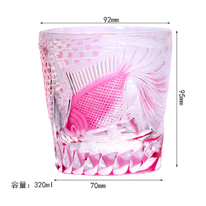 JP-019 320ml  Edo Kiriko Handcrafted Rose Koi Old Fashioned Whisky Glasses Gold Pink In Gift Box