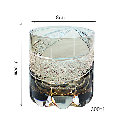JP-065-2   New 300ml Grey Japanese Style Edo Kiriko Handcrafted Obsidian Lightning Whisky Glass Roundish With Gift Box