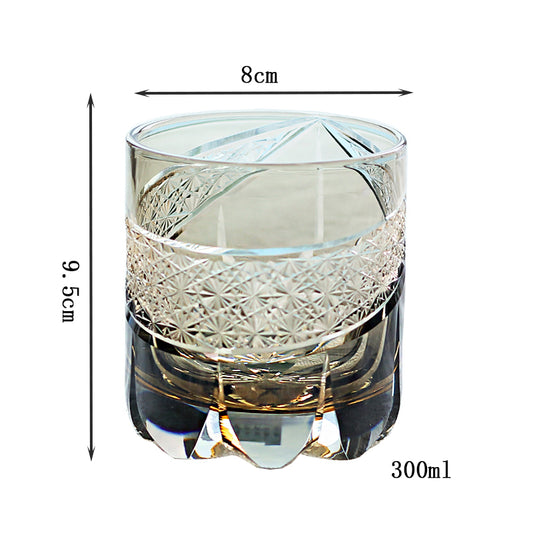 JP-065-2   New 300ml Grey Japanese Style Edo Kiriko Handcrafted Obsidian Lightning Whisky Glass Roundish With Gift Box