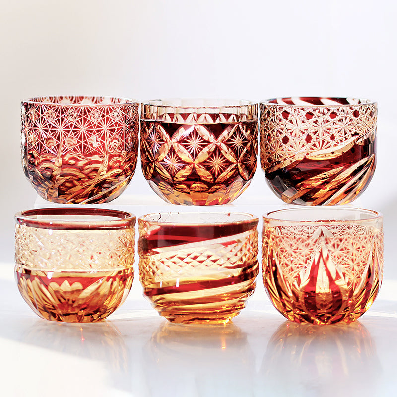 6 Styles Red-Amber Edo Kiriko Shot Glasses - JINZHI GLASS – JINZHI