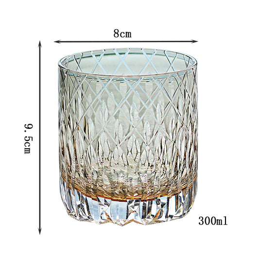 JP-064-2   New 300ml Japanese Style Roundish Grey Whiskey Glass Tumblers Edo Kiriko's Fine Lines And Rhombus-shaped