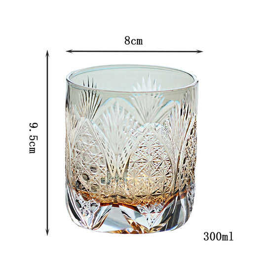 JP-066-2   New 300ml Japanese Style Ice Trees Whiskey Glasses Grey Edo Kiriko's Bamboo Leaves Chrysanthemum Mesh and Octagonal Basket Weave