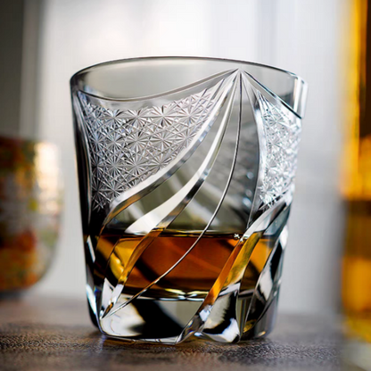 JP-139 9 oz Hand Cut to Clear Grey Crystal Glass Whiskey Tumbler Edo Kiriko Summer Old Fashioned Glasses Gift Box