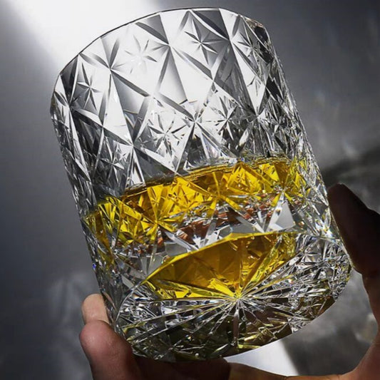 JP-129  Handdcrafts Oceans Of Stars K9 Crystal Whiskey Glasses Edo Kiriko Rock Glass Hand Cutting Crystal Glass Cocktail Tumblers 7 oz
