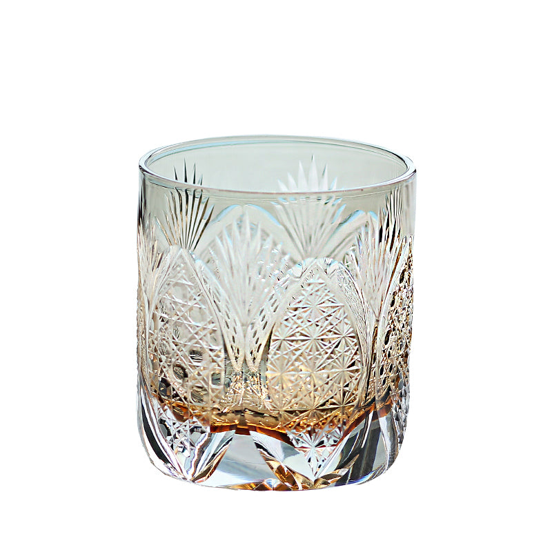 JP-066-2   New 300ml Japanese Style Ice Trees Whiskey Glasses Grey Edo Kiriko's Bamboo Leaves Chrysanthemum Mesh and Octagonal Basket Weave