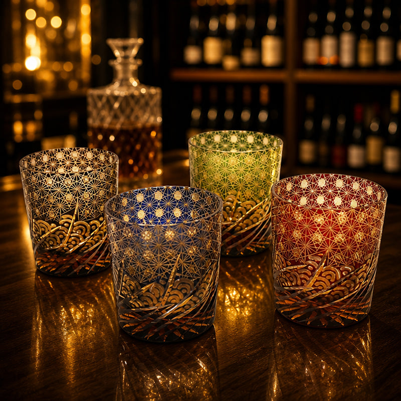 Edo Kiriko Sea Waves Pattern Whiskey Glass 9oz