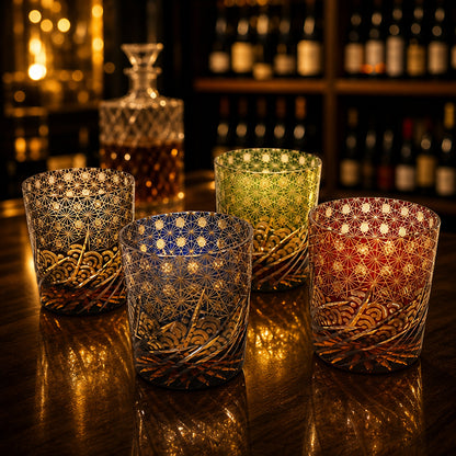 Edo Kiriko Sea Waves Pattern Whiskey Glass 9oz