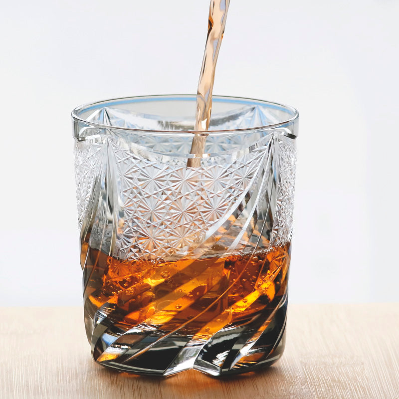 JP-139 9 oz Hand Cut to Clear Grey Crystal Glass Whiskey Tumbler Edo Kiriko Summer Old Fashioned Glasses Gift Box