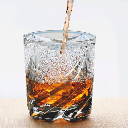 JP-139 9 oz Hand Cut to Clear Grey Crystal Glass Whiskey Tumbler Edo Kiriko Summer Old Fashioned Glasses Gift Box