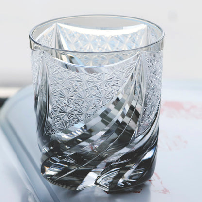 JP-139 9 oz Hand Cut to Clear Grey Crystal Glass Whiskey Tumbler Edo Kiriko Summer Old Fashioned Glasses Gift Box