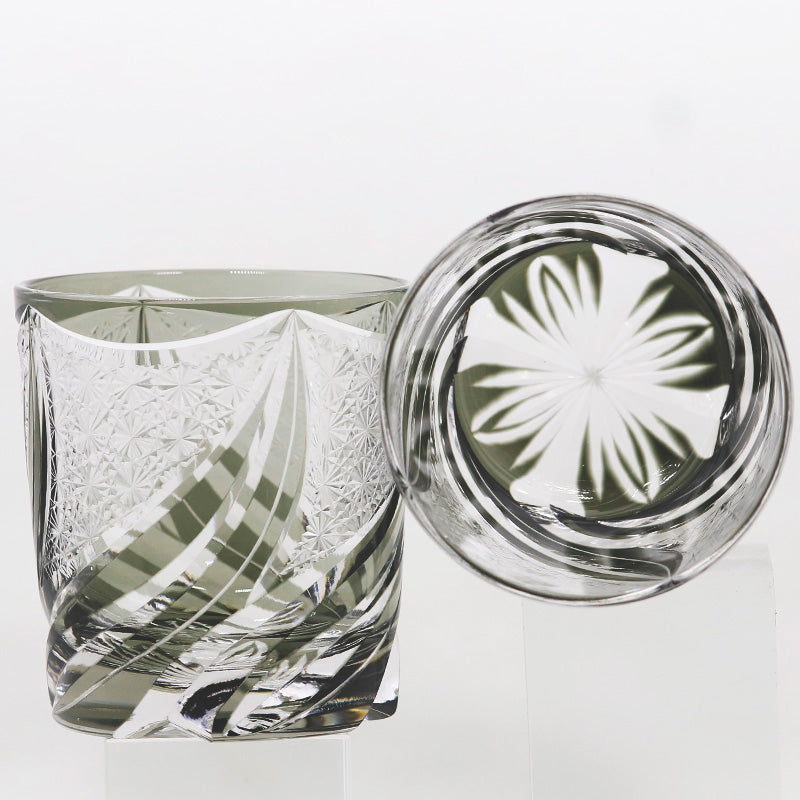 JP-139 9 oz Hand Cut to Clear Grey Crystal Glass Whiskey Tumbler Edo Kiriko Summer Old Fashioned Glasses Gift Box