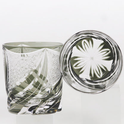 JP-139 9 oz Hand Cut to Clear Grey Crystal Glass Whiskey Tumbler Edo Kiriko Summer Old Fashioned Glasses Gift Box