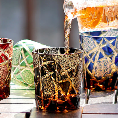 Hand Cut Lightning Whiskey Glass Tumbler 9oz