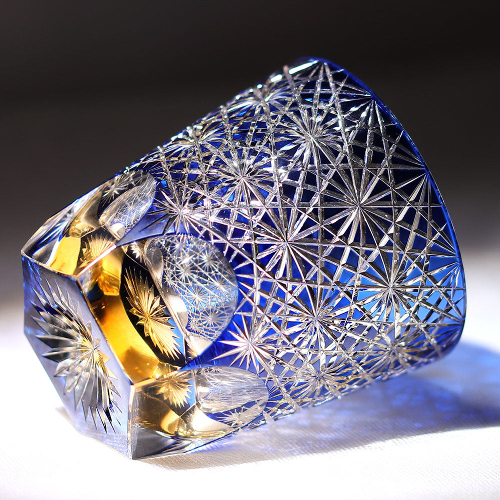 24% Lead Crystal Chrysanthemum Whiskey Glass Blue 11oz