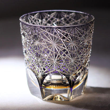 24% Lead Crystal Chrysanthemum Whiskey Glass Purple 11oz
