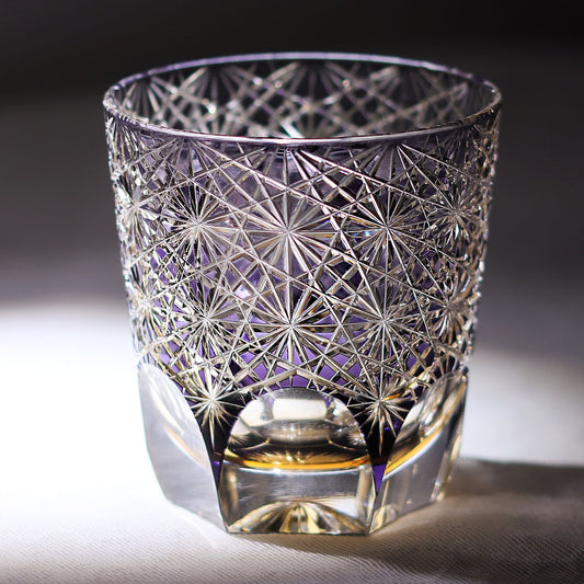 JP-048-4 New Handcrafts Edo Kiriko Lead Crystal Glass Whiskey Tumblers Purple with Gift Box
