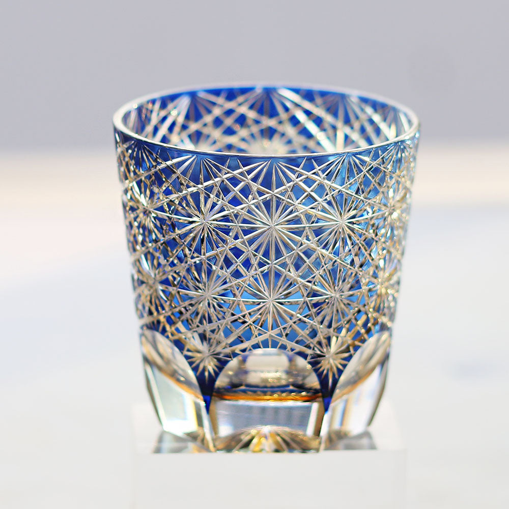 24% Lead Crystal Chrysanthemum Whiskey Glass Blue 11oz