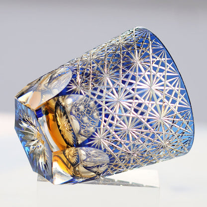 24% Lead Crystal Chrysanthemum Whiskey Glass Blue 11oz