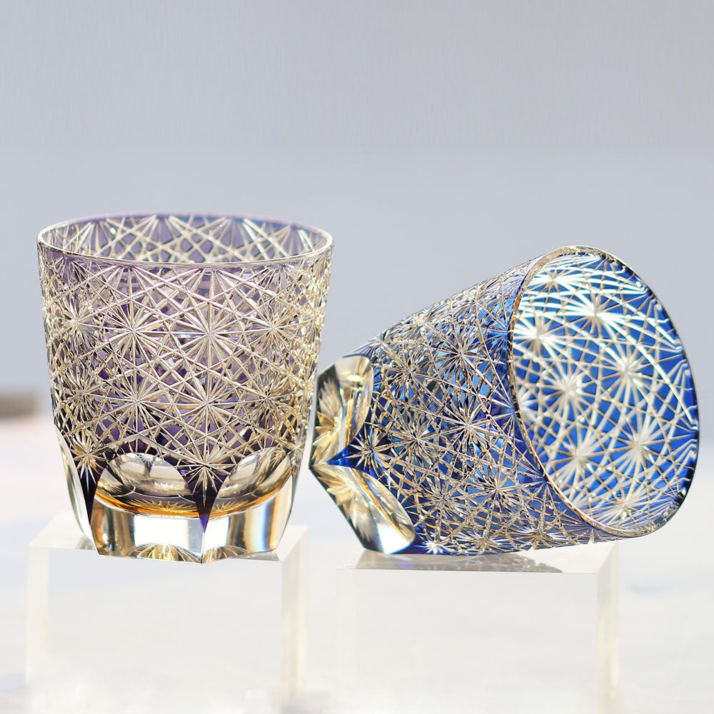 24% Lead Crystal Chrysanthemum Whiskey Glass Blue 11oz