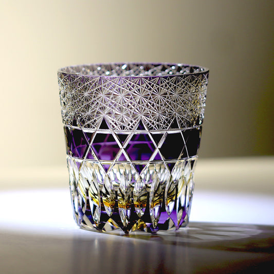 JP-107  New Product Edo Kiriko Lead Crystal Glass Fluorite Whisky Glass Purple With Gift Box