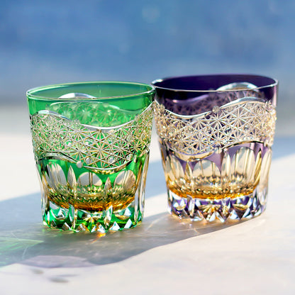 24% Lead Crystal Glass Dawn Whiskey Tumbler Green
