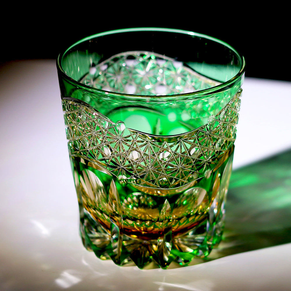 24% Lead Crystal Glass Dawn Whiskey Tumbler Green