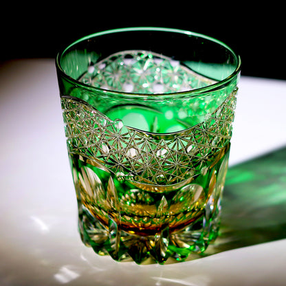 24% Lead Crystal Glass Dawn Whiskey Tumbler Green