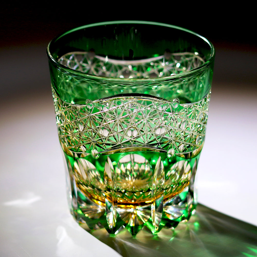 24% Lead Crystal Glass Dawn Whiskey Tumbler Green