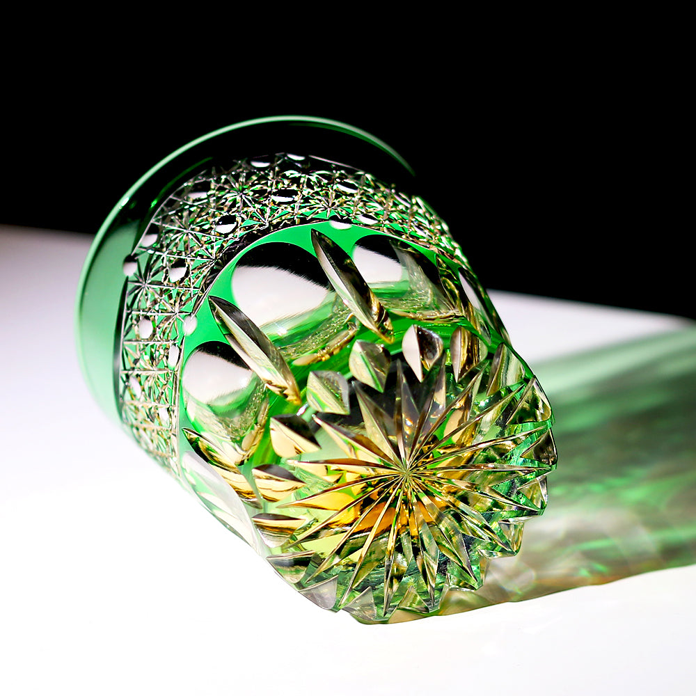 24% Lead Crystal Glass Dawn Whiskey Tumbler Green